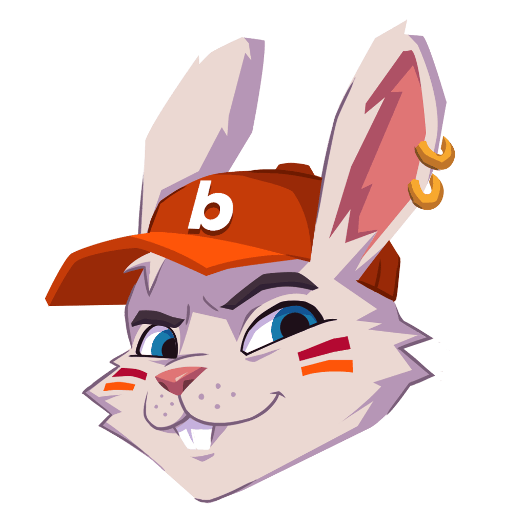Bangr bunny mascot wearing an orange cap