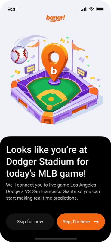 Bangr onboarding: find your game across NFL, MLB, NBA and more