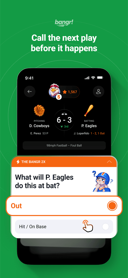 Bangr predicting the next play during a live baseball game